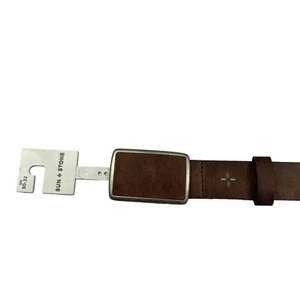 Sun + Stone Mens Faux Leather Plaque Buckle Belt Brown S 30-32 - Picture 1 of 5