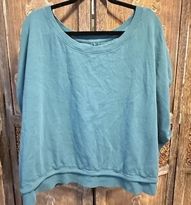NEW Athleta Sundown Relaxed Sleeveless Sweatshirt Tee Cotton Top  2X Teal C13 - Picture 1 of 8