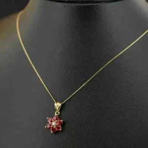 2Ct Round Cut Lab Created Ruby Women's Flower Pendant In 14k Yellow Gold Plated - Picture 1 of 2