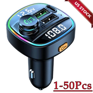 Bluetooth 5.0 Car Wireless FM Transmitter Adapter USB PD Charger AUX Hands LOT - Picture 1 of 24