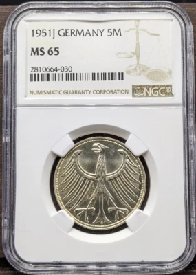1951-J Germany 5 Mark NGC MS 65 - Image 1 of 4