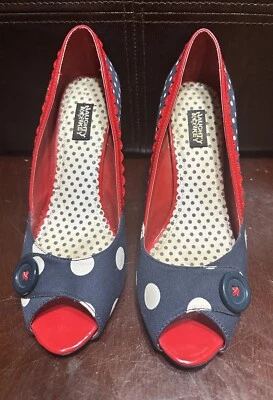 Naughty Monkey Women's Navy Blue w/ Red & White Polka Dots Bettie Pump Size  6 - Image 1 of 4