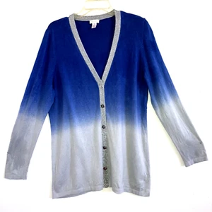 CHICO’S sz XL sz 3 Blue Silver Ombré Cardigan Sweater Knit Tunic Top Cotton Blnd - Bild 1 von 5