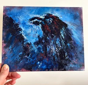 Oil Painting Impressionism Collectible Original Black Crow Signed Handpainted - Picture 1 of 9