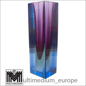 Sommerso Murano Glas Block Vase Lila, grünes Uranglas, Überfang blau um 1950 - Picture 1 of 4