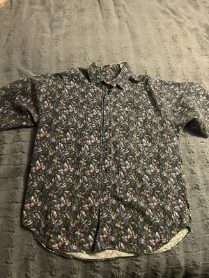 Camisa de Fiesta Vintage Años 80 90 Sábados Estampado Abstracto Azteca Botón Rosa Negra Foto 1 de 4