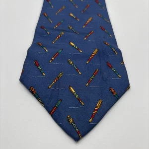 Salvatore Ferragamo Krawatte blau Füllfederhalter Seidendruck 56x3,75" Italien Vintage - Bild 1 von 11