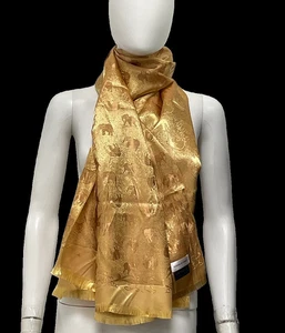 SEIDENSCHAL   " SOGNI D´ORO "   ELEFANTEN   IN GOLD  70 X 170 CM #  SCHMUCKJAGD - Bild 1 von 3