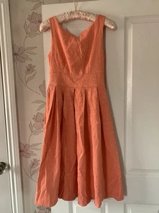 Lindy Bop Peach Rockabilly 1950s Vintage Retro Dress 2 Piece Jacket Set Size 8 - Picture 1 of 11