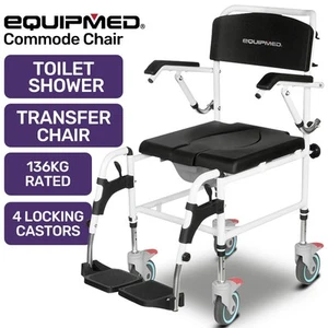 EQUIPMED Commode Shower Chair Over Toilet Bedside Wheels Elderly Potty Disabled - Picture 1 of 12