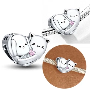 S925 Argento Sterling Abbraccia il Gatto Charm Perline Adatto per Bracciali Fai da Te Gioielli Donna - Foto 1 di 10