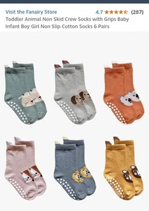 Fanairy Kids Socks Boys And Girls 6 Pair Per Pk. Each Pair Has Different Animal - Picture 1 of 6