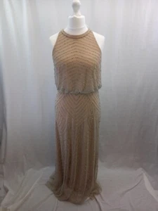 adrianna papell maxi dress 16 beaded chiffon BNWT nude colour natural prom - Picture 1 of 13