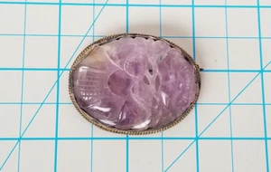 Antike chinesische Export Sterlingsilber geschnitzte Amethyst Blume Anstecknadel Brosche - Bild 1 von 10