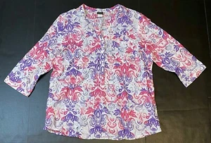 Salon Studio Cotton Print 3/4 Sleeve Henley Shirt, Large - Picture 1 of 2