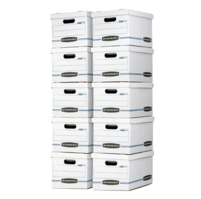 Bankers Box Basic Duty Letter/Legal File Storage Box with Lids, 10 Pack, White C