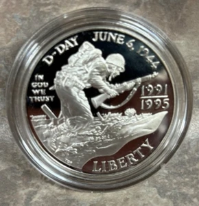 1991-1995 W Proof WWII D-Day Commemorative Silver Dollar $1 Coin - Picture 1 of 2