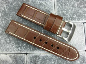 24mm BIG CROCO Leather Strap Chocolate Brown Thick Watch Band White BREITLING - Picture 1 of 9