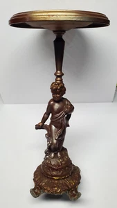 Cenicero de pie de latón y vidrio Hollywood Regency querubín vintage MCM LEER - Imagen 1 de 15