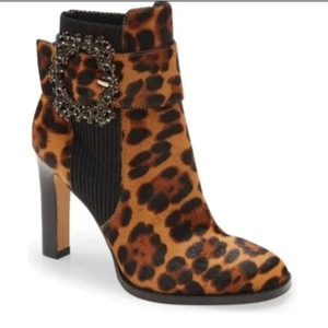 Karl Lagerfeld Vania Calf Hair Rhinestone Boots Animal Print High Heel Leopard 7 - Picture 1 of 10