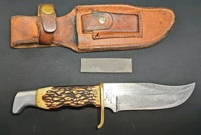 Schrade Uncle Henry Walden 171UH Big Pro Hunter Knife 1971 Carbon Steel w/Sheath - Image 1 of 4
