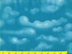 Light Blue Puffy Clouds on Blue Quilting & Sewing Fabric 1 Yard #940y - Picture 1 of 2