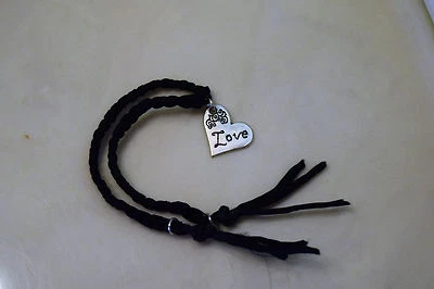 Silver Love Heart Shaped Charm on Silk Braided Anklet Lobster Clasp  8" Handmade - Image 1 of 4