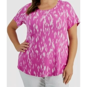 Blusa manica corta collo scoop top stampa astratta rosa JM Collection 1X nuova con etichette - Foto 1 di 9