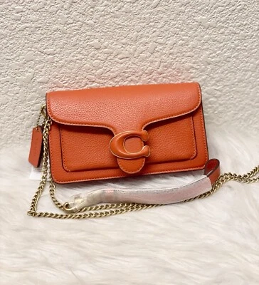 NWT Coach CJ925 Orange Pebble Tabby Convertible Gold Chain Wristlet Crossbody - Image 1 of 4