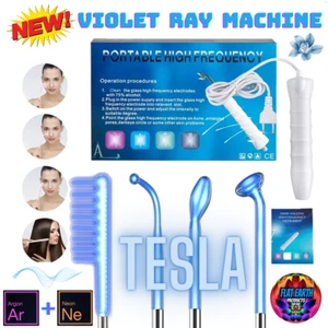 Neon+Argon Portable Violet Ray Hi-Frequency Plasma Tesla Machine Electrodes Heal - Picture 1 of 12