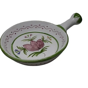 VTG Glazed Pottery Terracotta Clay Algarve Portugal Bowl w/ handle Tulip Flower - Bild 1 von 7