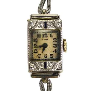 18K Weißgold Vintage Cyma Armbanduhr mit Diamanten und Saphiren - Bild 1 von 5