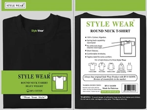 Style Wear T-Shirt - Round Neck Black 5XL - 6 Count - Picture 1 of 1