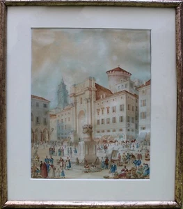 Giovanni Boccaccio (ITAL) "Marktplatz in Palermo" Aquarell/Papier dat. 1830 - Bild 1 von 3