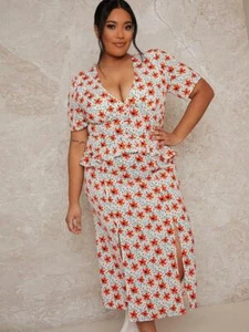 Chi Chi London Curve Short Sleeve Floral Print Midi Dress Multi UK 20 - Picture 1 of 4