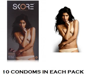 NEW SKORE CHOCOLATE FLAVOURED & DOTTED CONDOM, SEDUCE AND ENHANCE (10 CONDOMS) - Picture 1 of 1