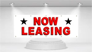 NOW LEASING - Advertising Vinyl Banner Flag Sign printed in the USA - Picture 1 of 6