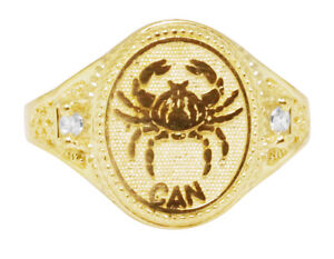 Mens Real 10K Yellow Gold Cancer Lucky Crab Zodiac Astrology Designer Pinky Ring