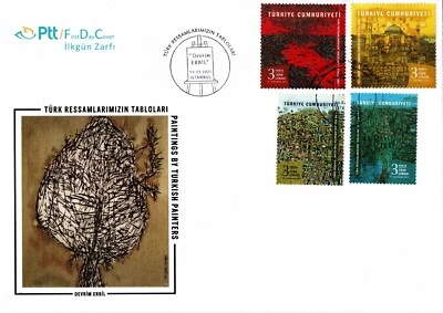 TURKEY 2021 LARGE FDC  FOR GREATEST MASTER DEVRIM ERBIL PAINTING FOUR STAMPS SET - Image 1 of 4
