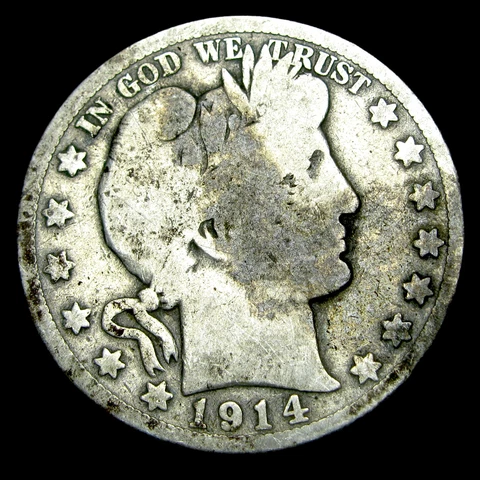 1914 Barber Half Dollar Silver ---- Nice Rare Date Coin  ---- #IK490 Cover