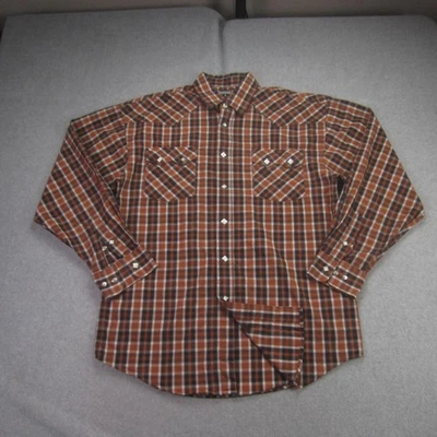 Panhandle Slim Shirt Mens Medium Brown Orange Plaid Western Pearl Snap Cowboy - Image 1 of 4