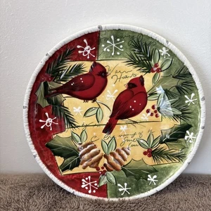 Pier 1 Holly Birds Christmas 8 Inch Ceramic Plate - Picture 1 of 8