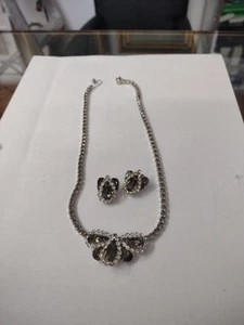 Vintage WEISS signierte Strass. Rauchglas Halskette (16") Clip-On Ohrringe (1") Set - Bild 1 von 3