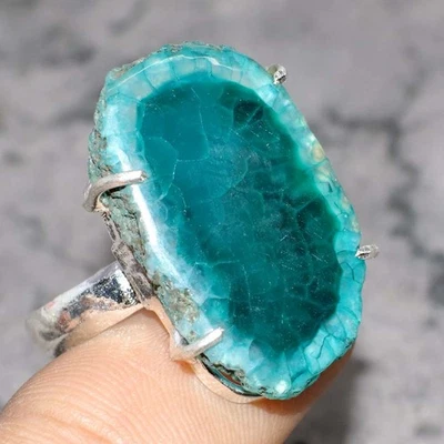 Anillo de cuarzo solar verde enchapado en plata 925 hecho a mano joyería tamaño EE. UU. 6 GW Foto 1 de 3