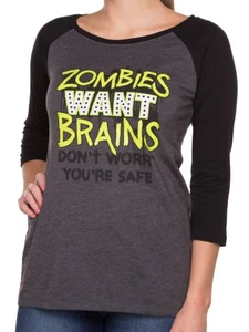 Junior Womens Zombies Want Brains Don't Worry You're Safe Halloween T-Shirt - Bild 1 von 1