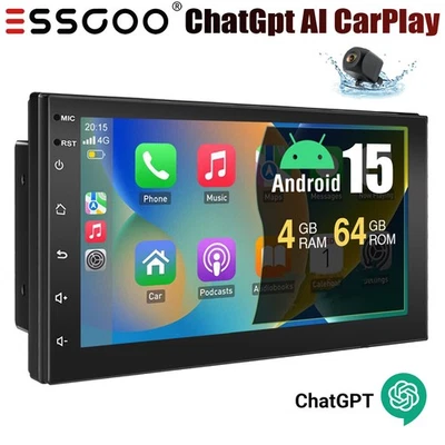7" Double 2 DIN AI Chatgpt Car Stereo Android 15 4+64GB WiFi GPS Navi BT+Camera - Image 1 of 4