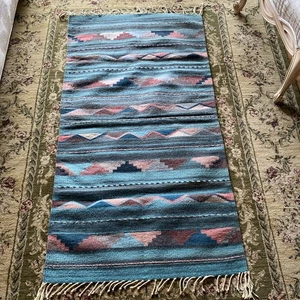 Vintage Mexico Mexican Zapotec Indians Hand Made Wool Rug Handwoven 31"x57" - Picture 1 of 7