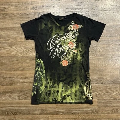 Y2K /Vintage Womens Christian Audigier 2000s Ed Hardy Rhinestone AOP Large Shirt - Image 1 of 4