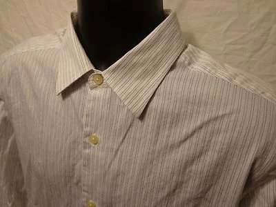 Camisa de vestir Banana Republic para hombre talla 16 16 1/2 blanca a rayas manga larga Foto 1 de 3