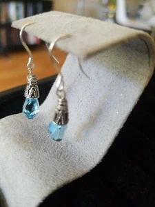 Ohrringe Sterlingsilber blau echte Swarovski Elements geometrische Tropfen  - Bild 1 von 6
